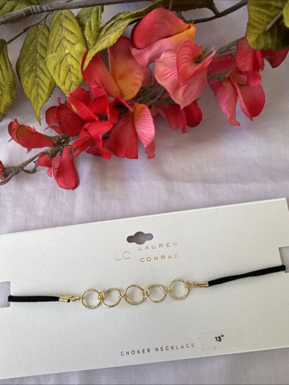 LC Lauren Conrad Dainty Black Gold Plated Charm 13" Choker Necklace NWT